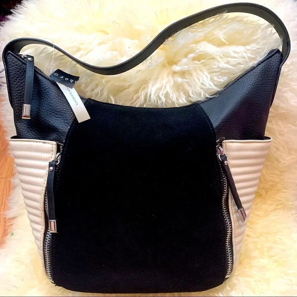 Metaphor black and cream satchel with suede accent